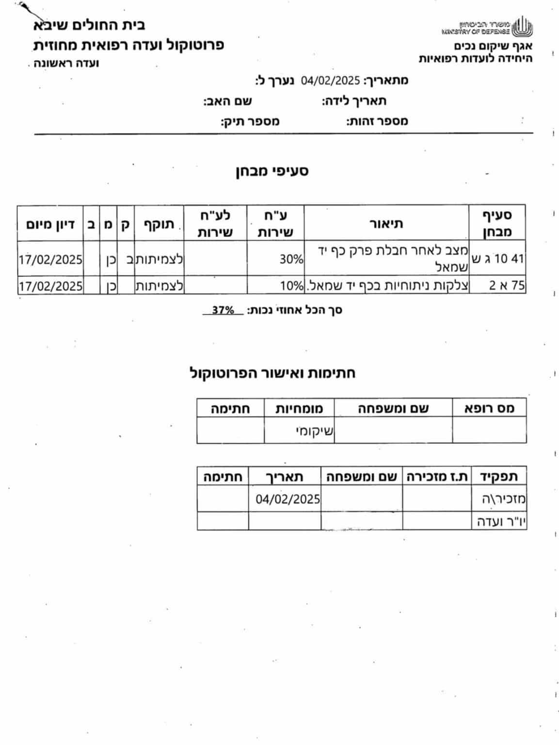 37 אחוזי נכות לצמיתות ללקוח שנפגע ביד בתאונה מבצעית משרד עו"ד אימבר גולן פרטוש