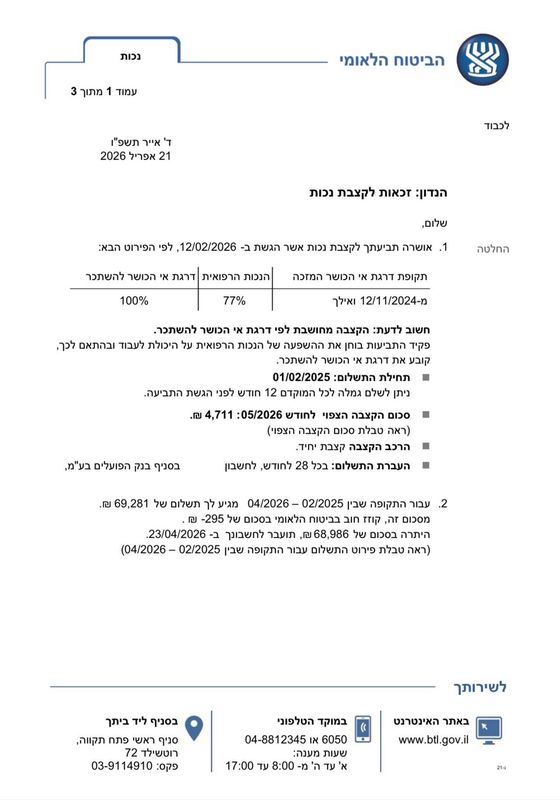פסק דין נכות כללית לצמיתות עו"ד אימבר גולן פרטוש