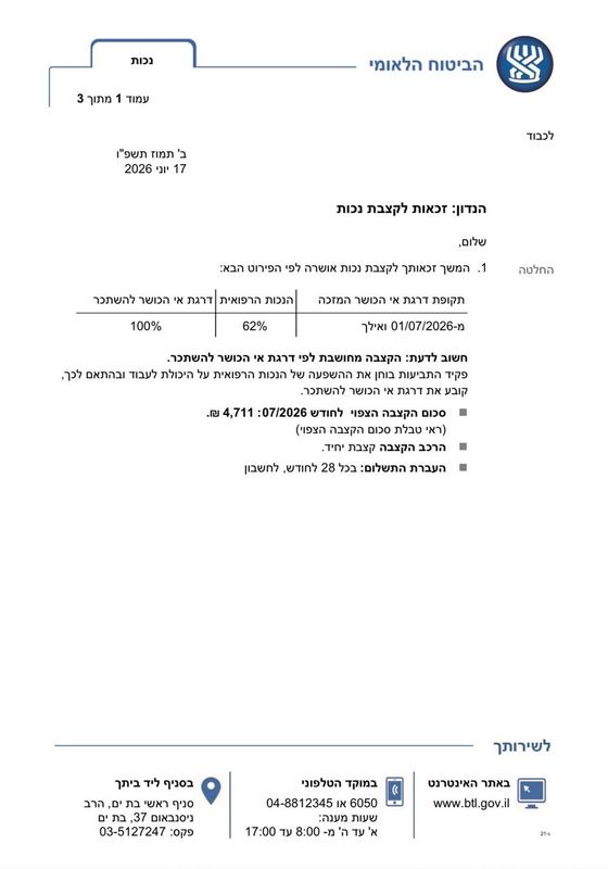 קצבת נכות כללית מלאה לצמיתות בעקבות מגוון בעיות רפואיות - עו״ד גולן פרטוש